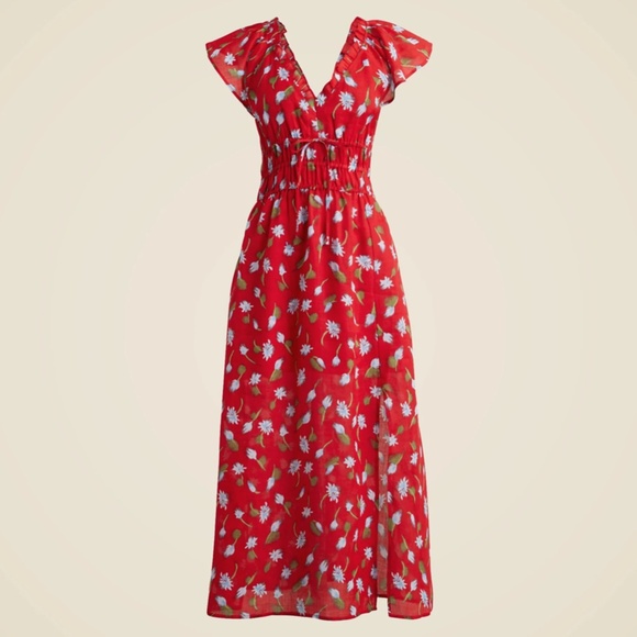 New JCREW Size P L PL Petite Palermo Dress in Ramie Red Multi $168 CK921 - Picture 2 of 6